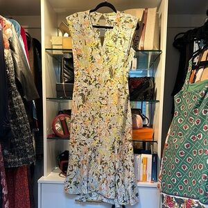 Equipment PURE SILK Yellow and Green Midi Dress